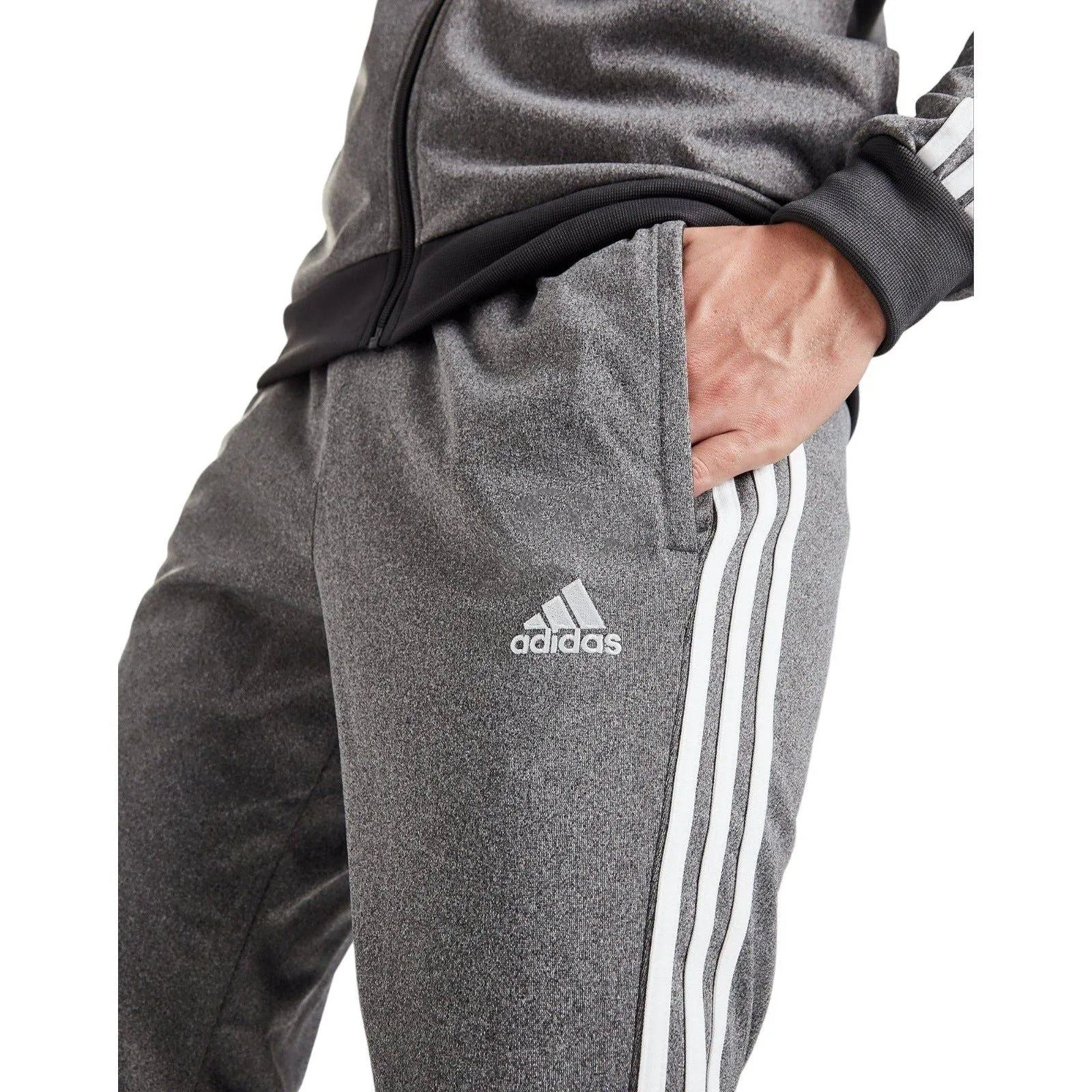 adidas Badge Of Sport 3-Stripes Fleece Tracksuit - Grey Marl