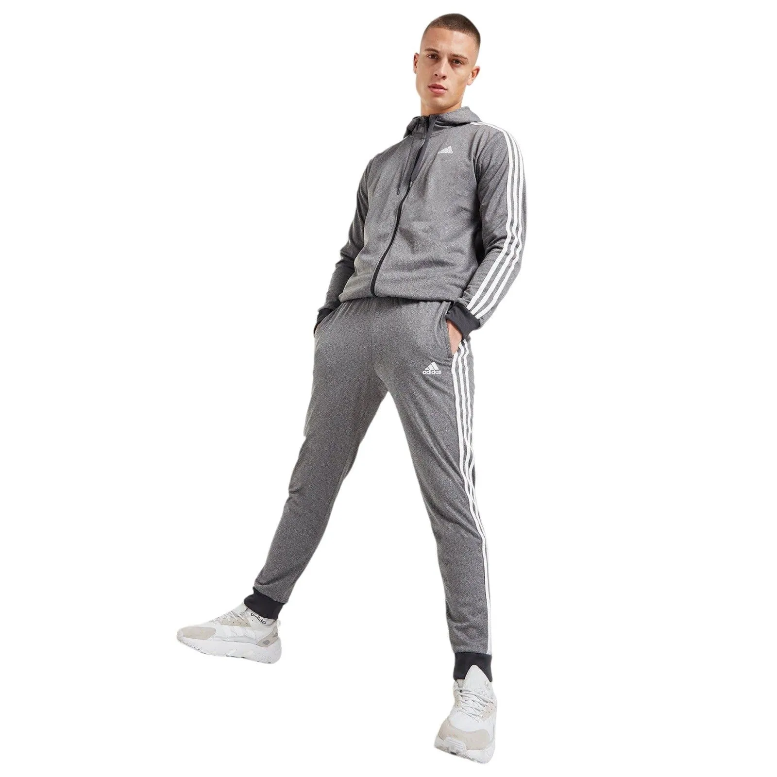 adidas Badge Of Sport 3-Stripes Fleece Tracksuit - Grey Marl