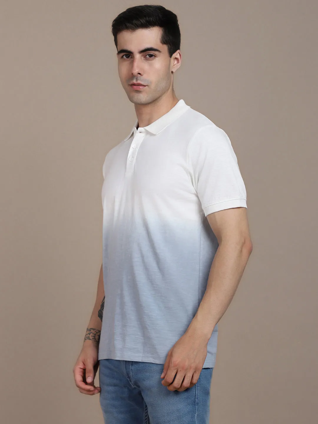 Men's Spread Collar Regular Fit Ombre Yellow T-shirt