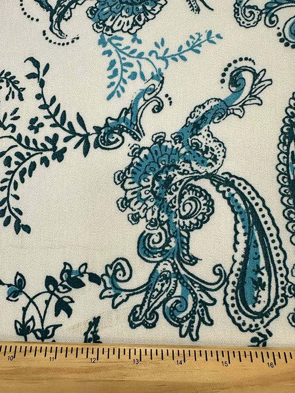 Teal Paisley Floral Print Poly Crepe Fabric
