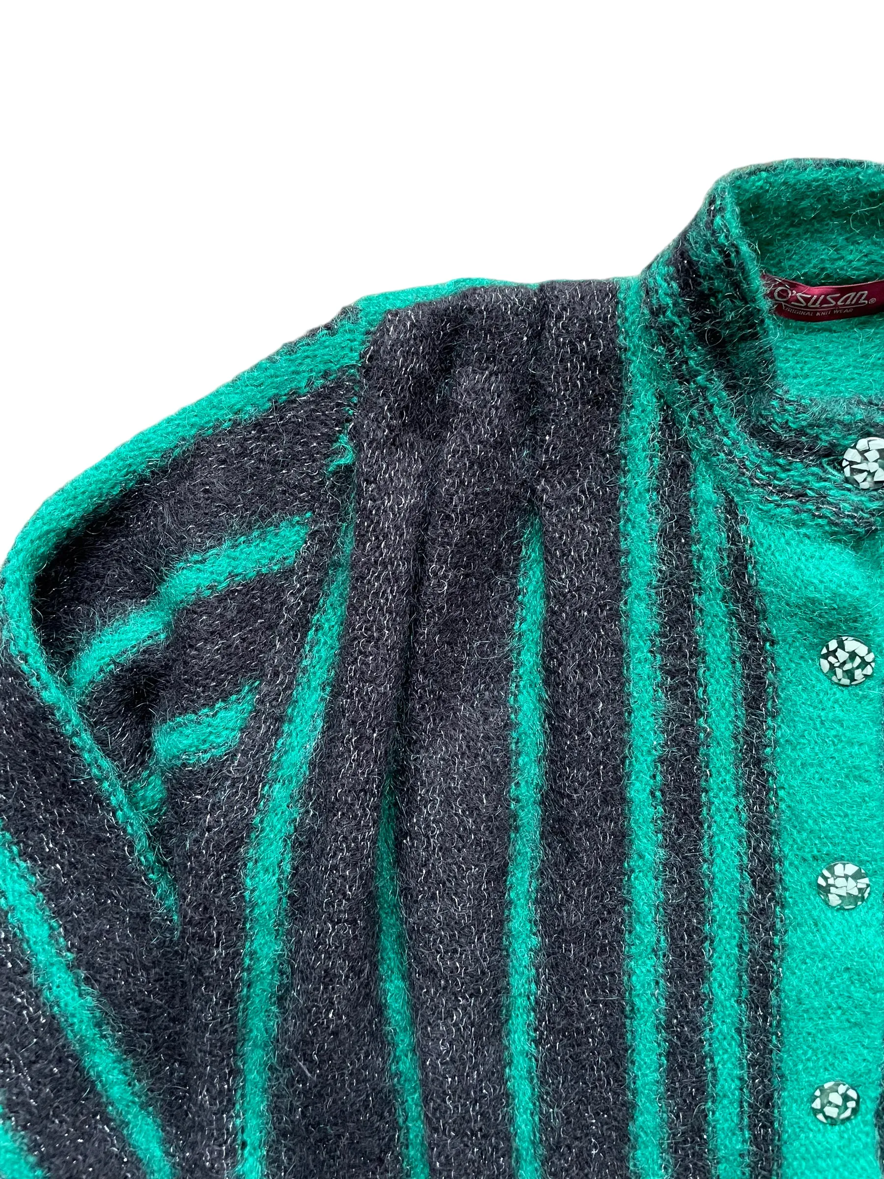 Vintage 80s Green and Black Sparkly Cardigan SZ L | Seattle True Vintage | Barn Owl Vintage Womens Clothing