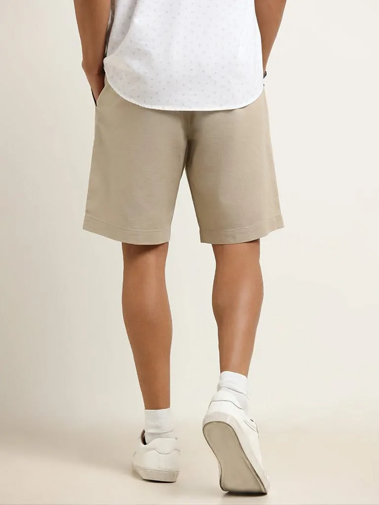 WES Casuals Beige Relaxed Fit Shorts
