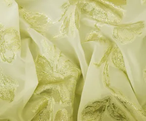 Yellow-Silver-Gold Nylon Blend Metallic Floral Organza Woven Fabric